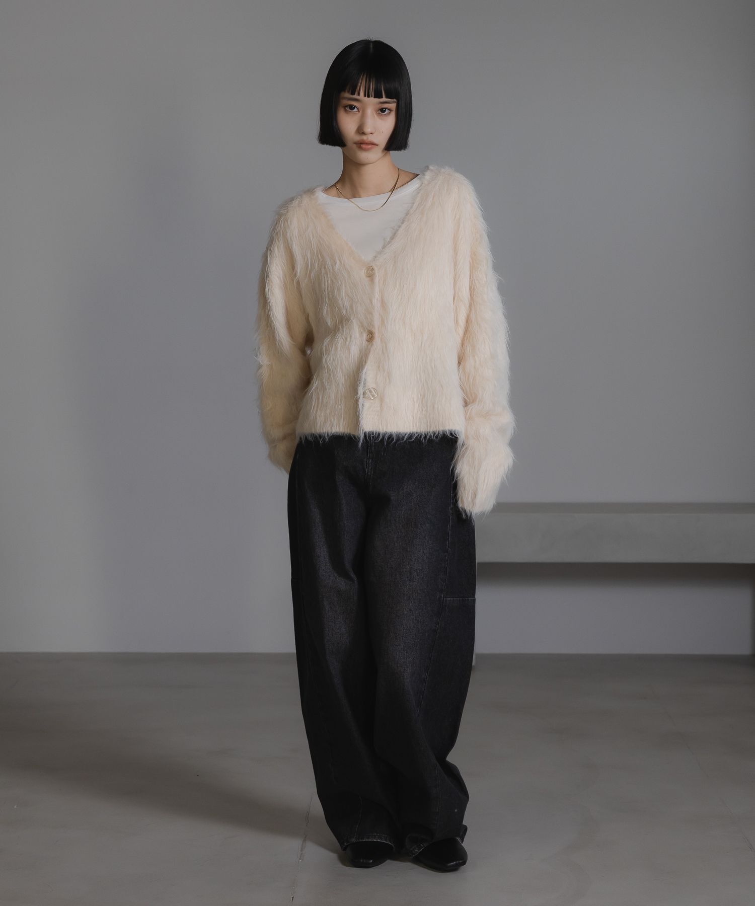 LOWRYS FARM「シャギーショートＶカーディガン」|ニット・セーター|