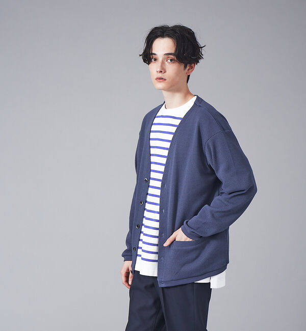 MYSELF ABAHOUSE「ルーズシルエット ローゲージ 鹿の子 カーディガン」|カーディガン|ブルーグレー