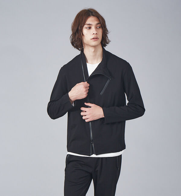 ABAHOUSE「ジャージー セミダブル ライダース ブルゾン」|ライダースジャケット|ブラック