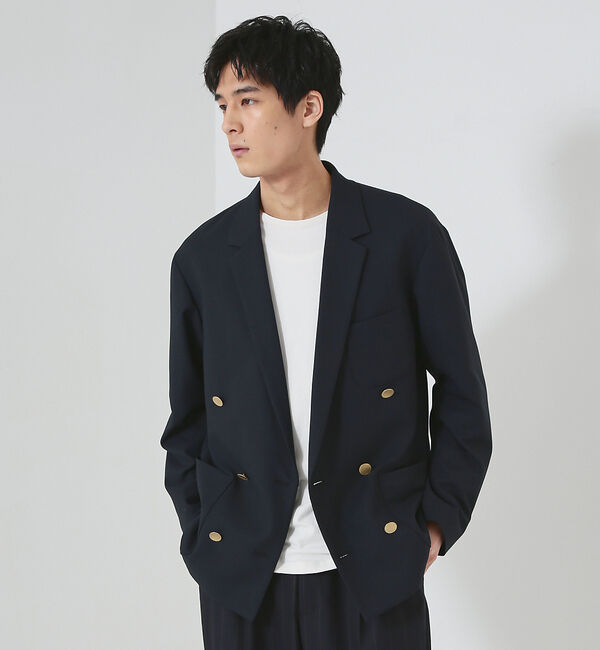 ABAHOUSE「リネンライク ストレッチ ダブルジャケット / ブレザー」|その他|ダークネイビー