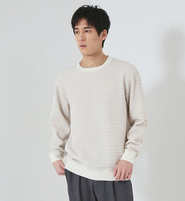 ABAHOUSE「クォーターゲージ ストライプコード プルオーバー ニット」|ニット・セーター|オフホワイト