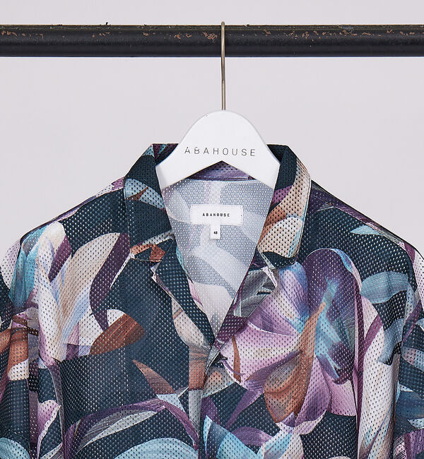 ABAHOUSE「【フラワープリント】ハーフスリーブ メッシュシャツ」|シャツ・ブラウス|
