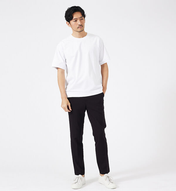 ABAHOUSE「【通年生地使用】シルケット天竺ワイドリブ 半袖Tシャツ」|Tシャツ・カットソー|