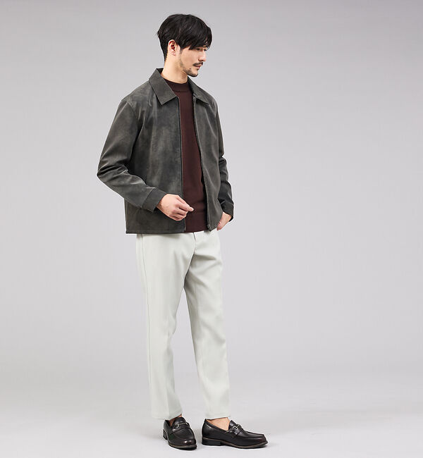 ABAHOUSE「【ネオレザー】ヴィンテージライク ジップブルゾン」|ライダースジャケット|