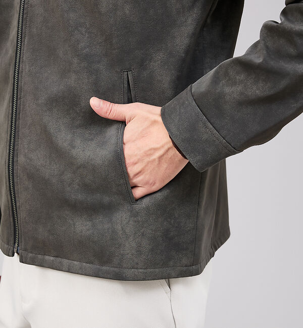 ABAHOUSE「【ネオレザー】ヴィンテージライク ジップブルゾン」|ライダースジャケット|