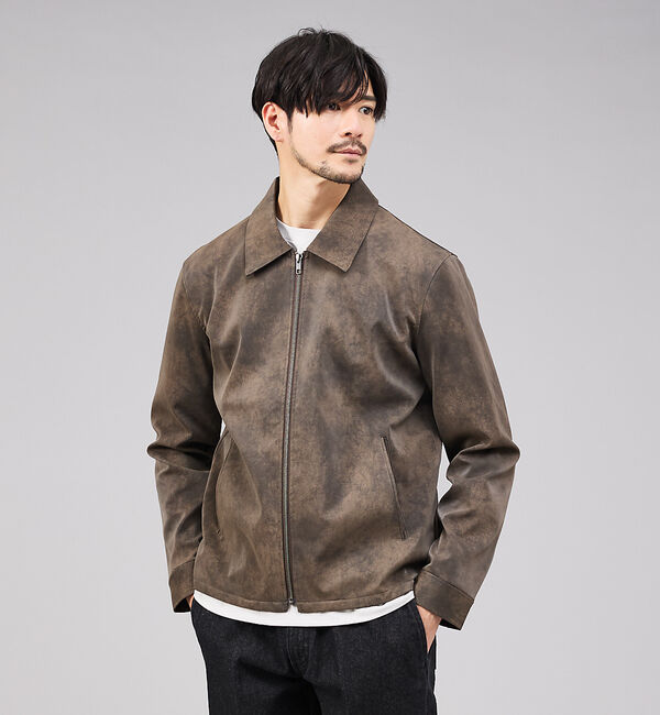 ABAHOUSE「【ネオレザー】ヴィンテージライク ジップブルゾン」|ライダースジャケット|