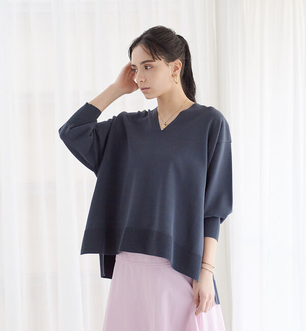 Rouge vif「【セットアップ対応】Vネックゆったりプルオーバー」|ニット・セーター|チャコールグレー