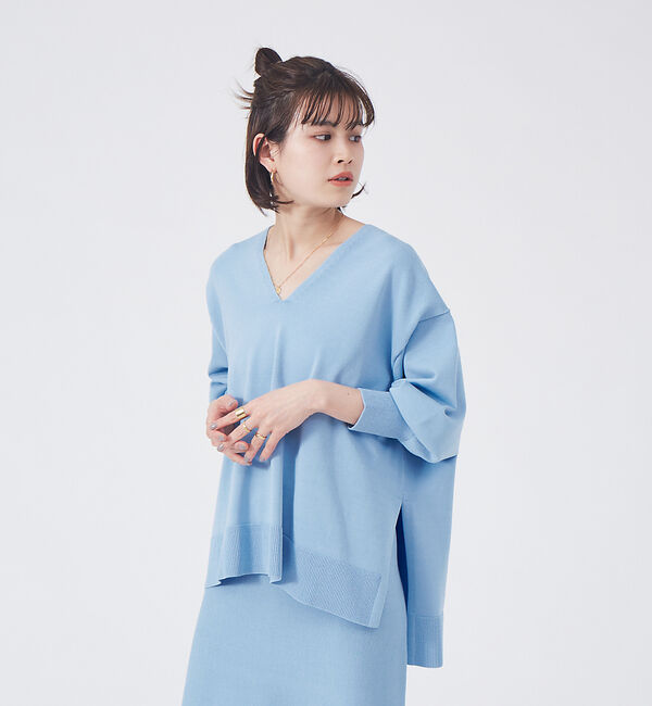 Rouge vif「【セットアップ対応】Vネックゆったりプルオーバー」|ニット・セーター|ブルー