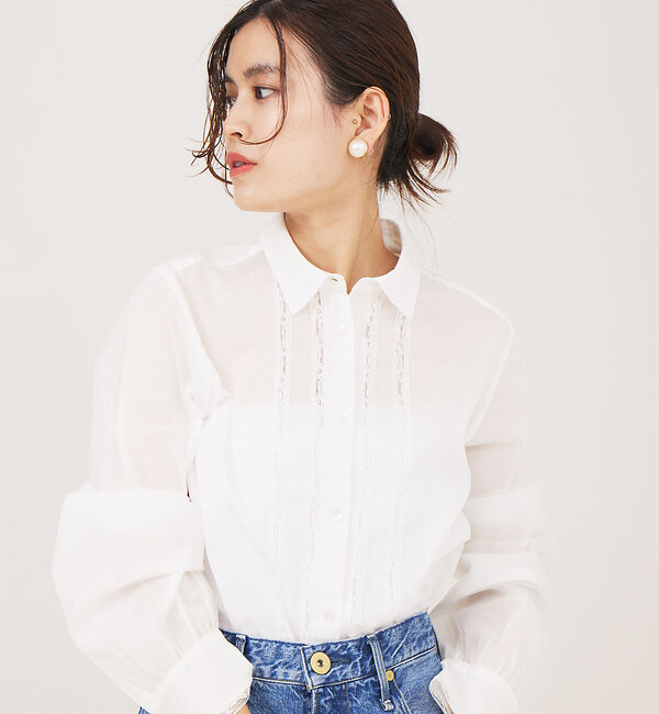 Rouge vif「袖チュールレースシャツ」|シャツ・ブラウス|ホワイト