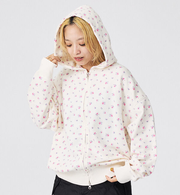 Rouge vif「【JEMORGAN/ジェーイーモーガン】ガーゼ裏毛花柄フルジップパーカー/JF6」|パーカー|ホワイト系その他2