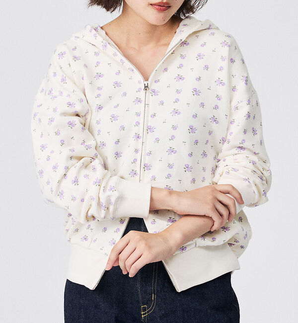 Rouge vif「【JEMORGAN/ジェーイーモーガン】ガーゼ裏毛花柄フルジップパーカー/JF6」|パーカー|ホワイト系その他3