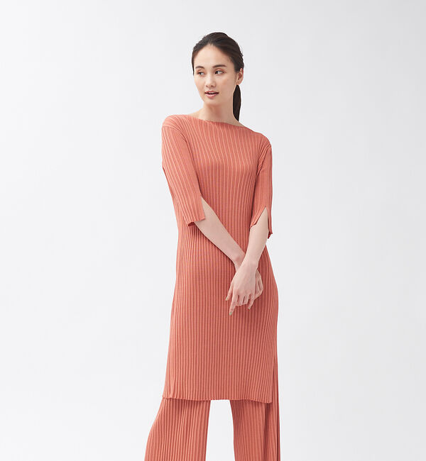 qualite「【WEB・一部店舗限定】《セットアップ対応》リブニットロングプルオーバー」|ニット・セーター|スモークピンク