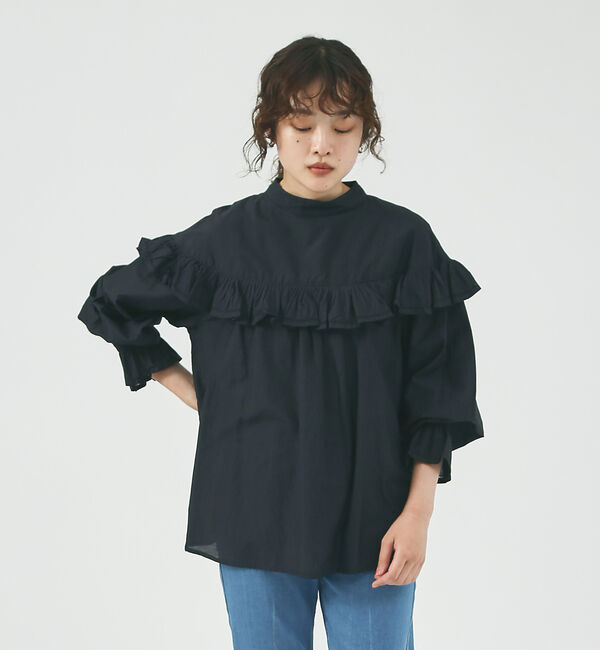 qualite「【normment】ピコフリルブラウス」|シャツ・ブラウス|ブラック