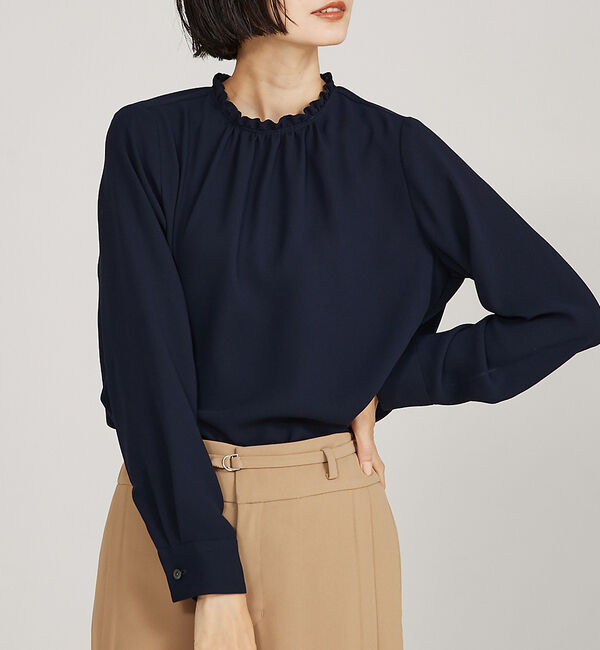 qualite「フリルスタンドカラーブラウス」|シャツ・ブラウス|ホワイト