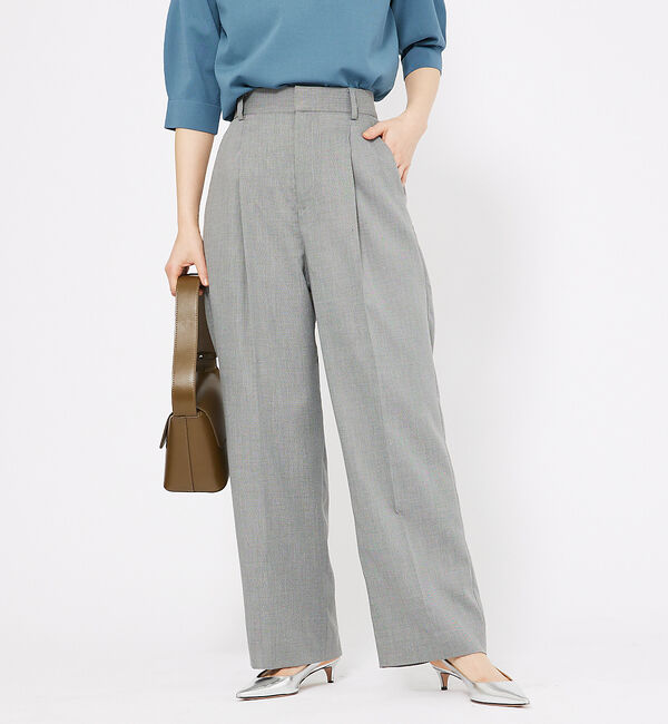 qualite「シャークスキンストレートパンツ」|スラックス|グレー