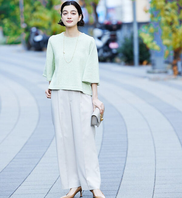 qualite「シャークスキンストレートパンツ」|スラックス|