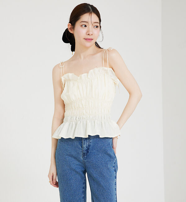 SELFIST「シャーリングフリルキャミビスチェ」|キャミソール|アイボリー