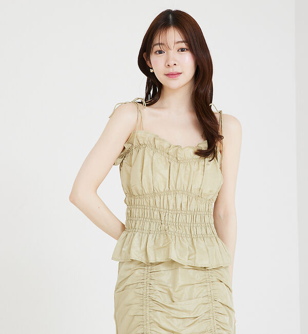 SELFIST「シャーリングフリルキャミビスチェ」|キャミソール|グリーン