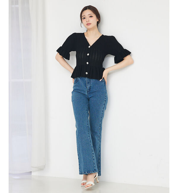 SELFIST「ビジューボタン付きペプラムニットカーデ」|カーディガン|