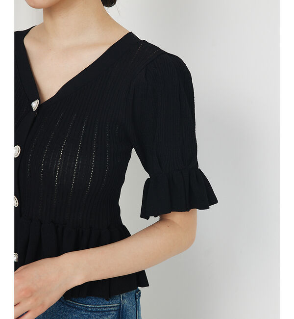 SELFIST「ビジューボタン付きペプラムニットカーデ」|カーディガン|