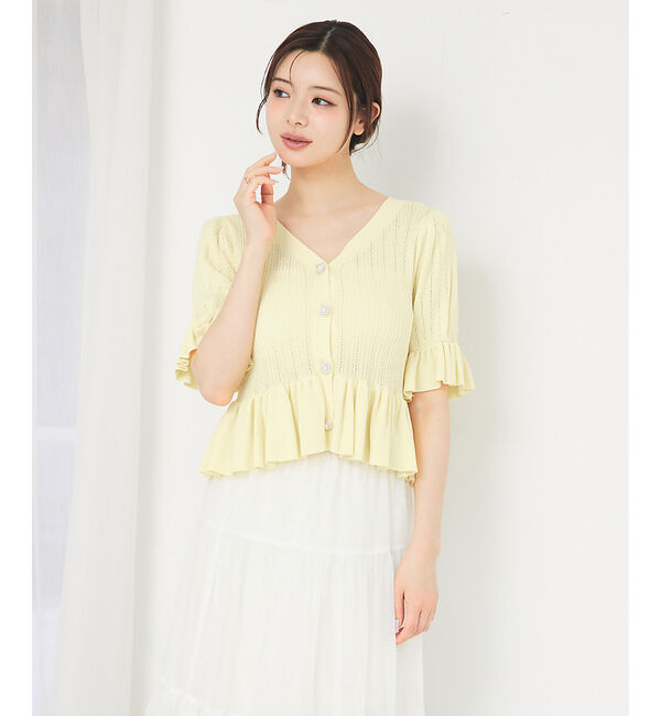 SELFIST「ビジューボタン付きペプラムニットカーデ」|カーディガン|