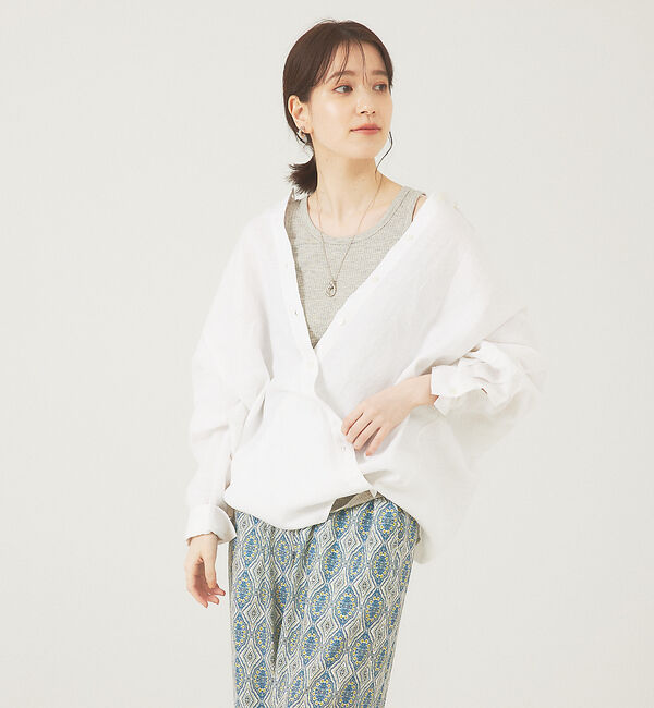 abahouse mavie「リネン2wayカシュクールオーバーシャツ」|シャツ・ブラウス|ホワイト