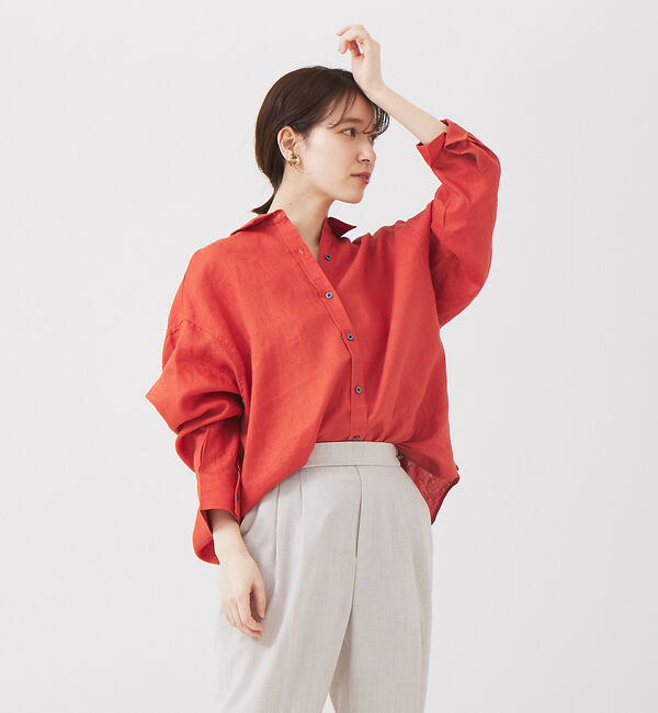 abahouse mavie「リネン2wayカシュクールオーバーシャツ」|シャツ・ブラウス|ダークオレンジ