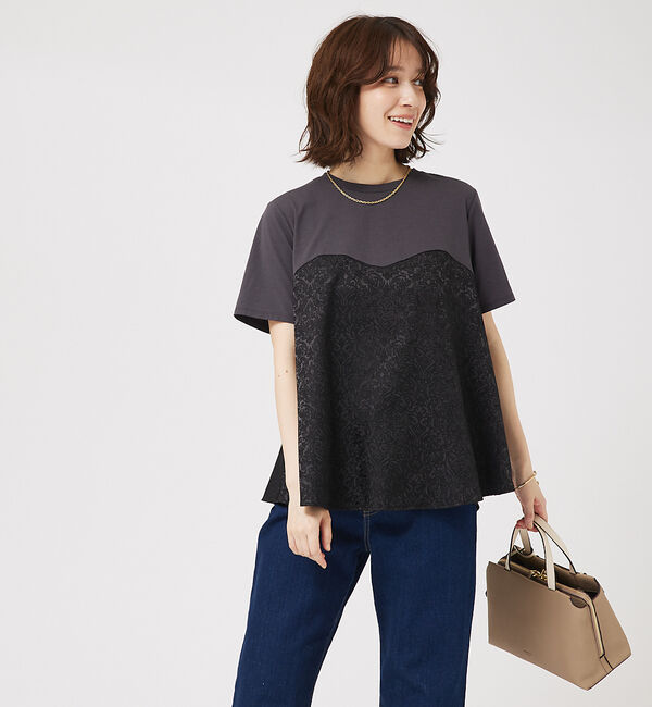 abahouse mavie「ジャガードコンビプルオーバー」|Tシャツ・カットソー|チャコールグレー