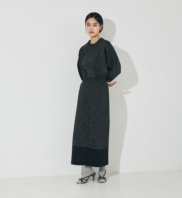 NOMINE「【上下2点セット/セットアップ対応】ラメプテーティングニットトップス＋ニットスカ」|スカート|ブラック系その他1