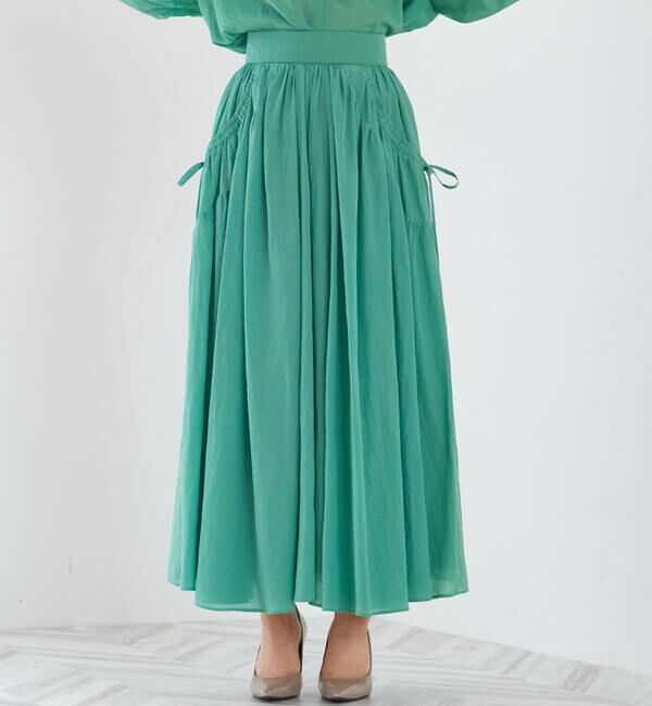  「切り替えギャザーロングスカート」|スカート|