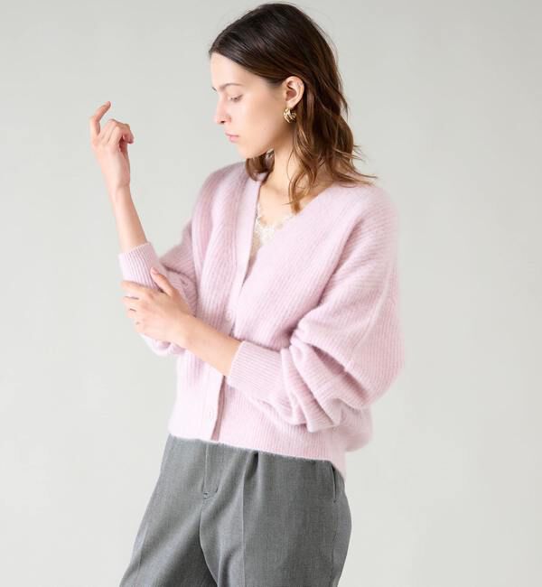 TIARA「片畦Vネックカーディガン」|カーディガン|ピンク