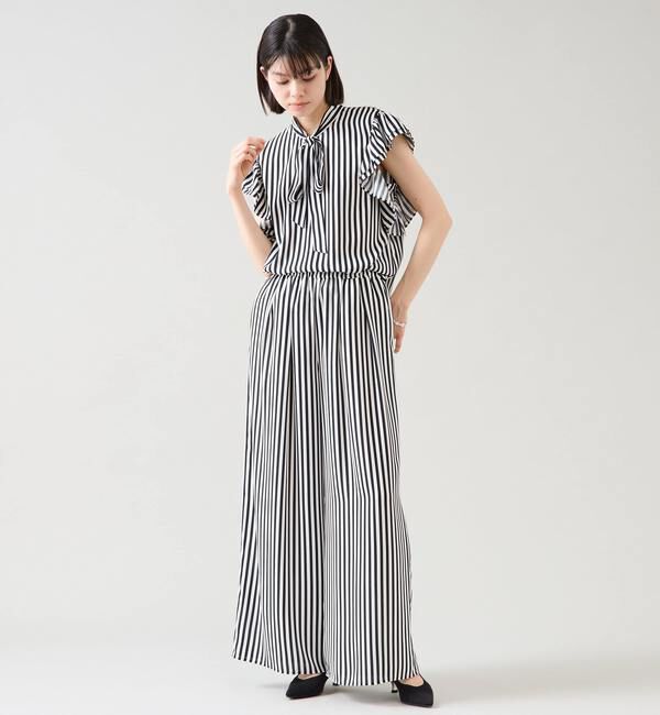 TIARA「ストライププリントフリルスリーブボウタイブラウス」|シャツ・ブラウス|