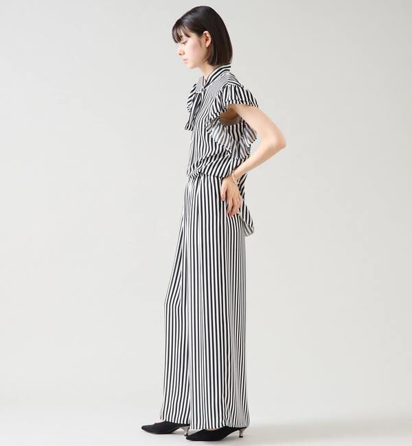 TIARA「ストライププリントフリルスリーブボウタイブラウス」|シャツ・ブラウス|