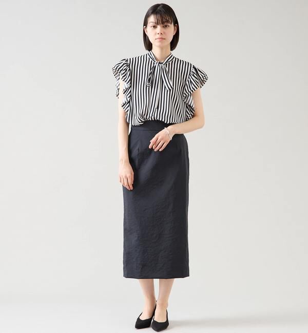 TIARA「ストライププリントフリルスリーブボウタイブラウス」|シャツ・ブラウス|