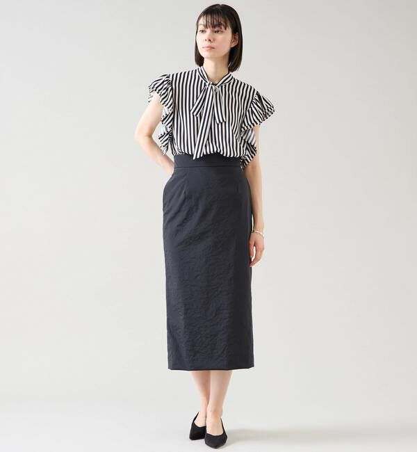 TIARA「ストライププリントフリルスリーブボウタイブラウス」|シャツ・ブラウス|