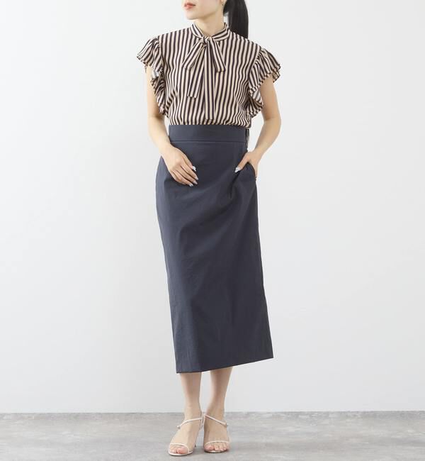 TIARA「ストライププリントフリルスリーブボウタイブラウス」|シャツ・ブラウス|