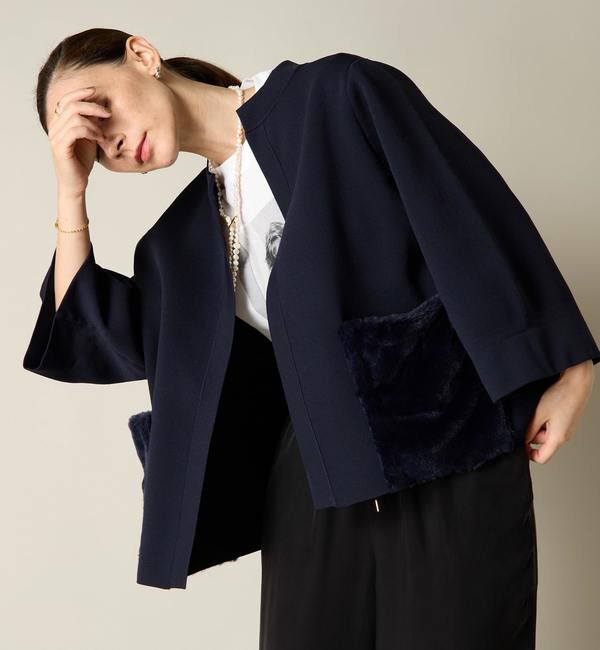 Liesse「エコファーポケットニットブルゾン」|カーディガン|