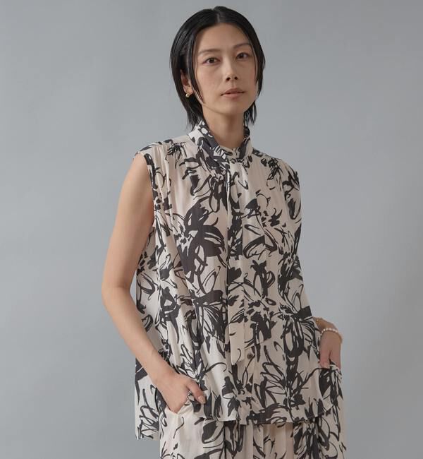 Liesse「フラワープリントボウタイ付きブラウス」|シャツ・ブラウス|アイボリー