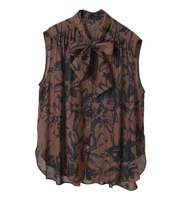 Liesse「フラワープリントボウタイ付きブラウス」|シャツ・ブラウス|ブラウン