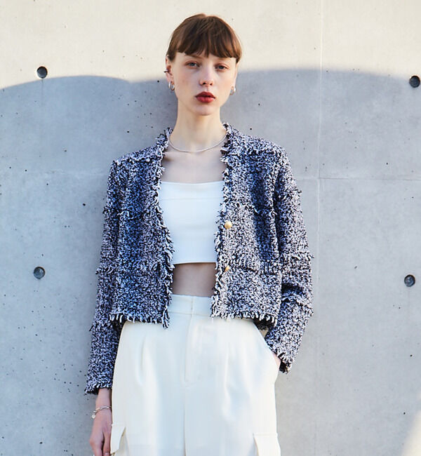 Soffitto「ツイード調ニットカーディガン」|カーディガン|ブラック