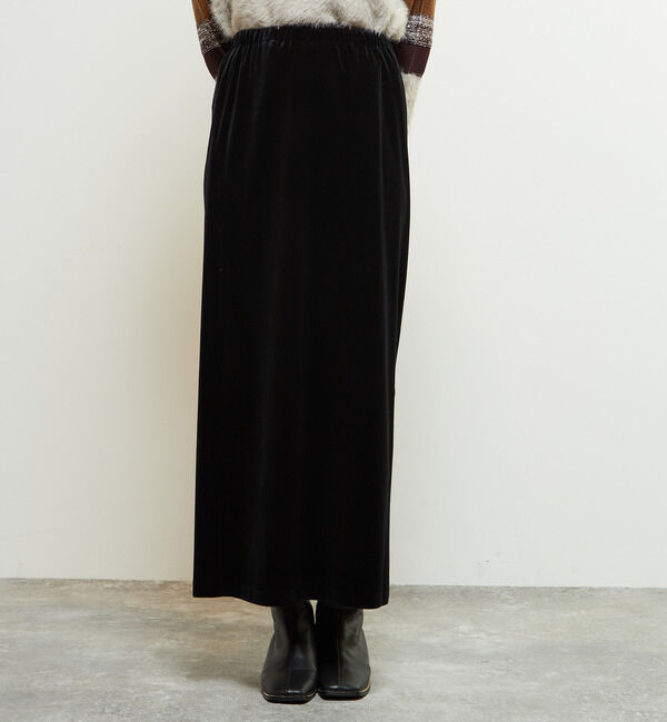 Soffitto「【定番アレンジ】ゴムギャザータイトベロアスカート」|スカート|ブラック
