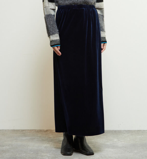 Soffitto「【定番アレンジ】ゴムギャザータイトベロアスカート」|スカート|ネイビー