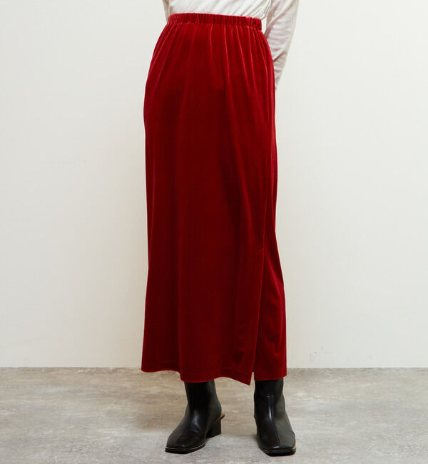 Soffitto「【定番アレンジ】ゴムギャザータイトベロアスカート」|スカート|レッド