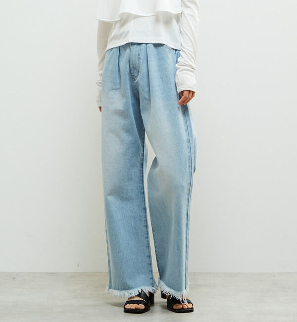 Soffitto「タックセミワイドデニムパンツ」|デニム|ケミカルウォッシュ