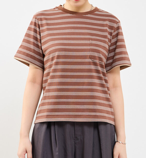 Soffitto「コットンボーダー半袖Tシャツ」|Tシャツ・カットソー|ブラウン系その他