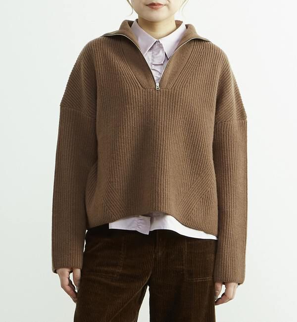 A_「【A_/エース】ウールジッププルオーバー」|ニット・セーター|ブラウン