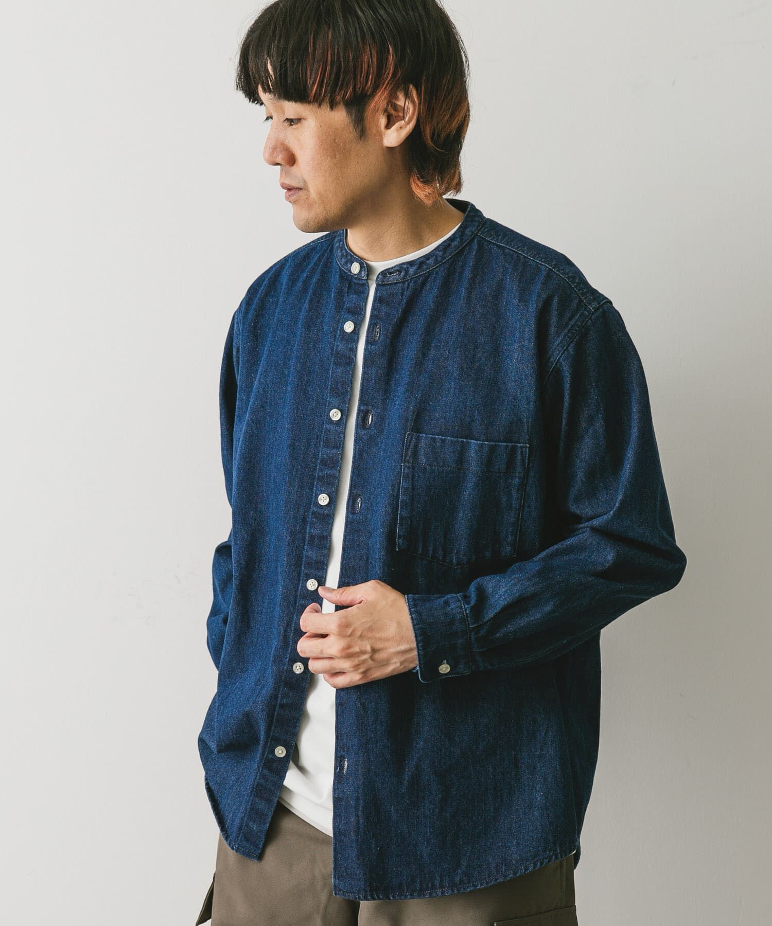 URBAN RESEARCH DOORS「デニムバンドカラーシャツ」|シャツ・ブラウス|