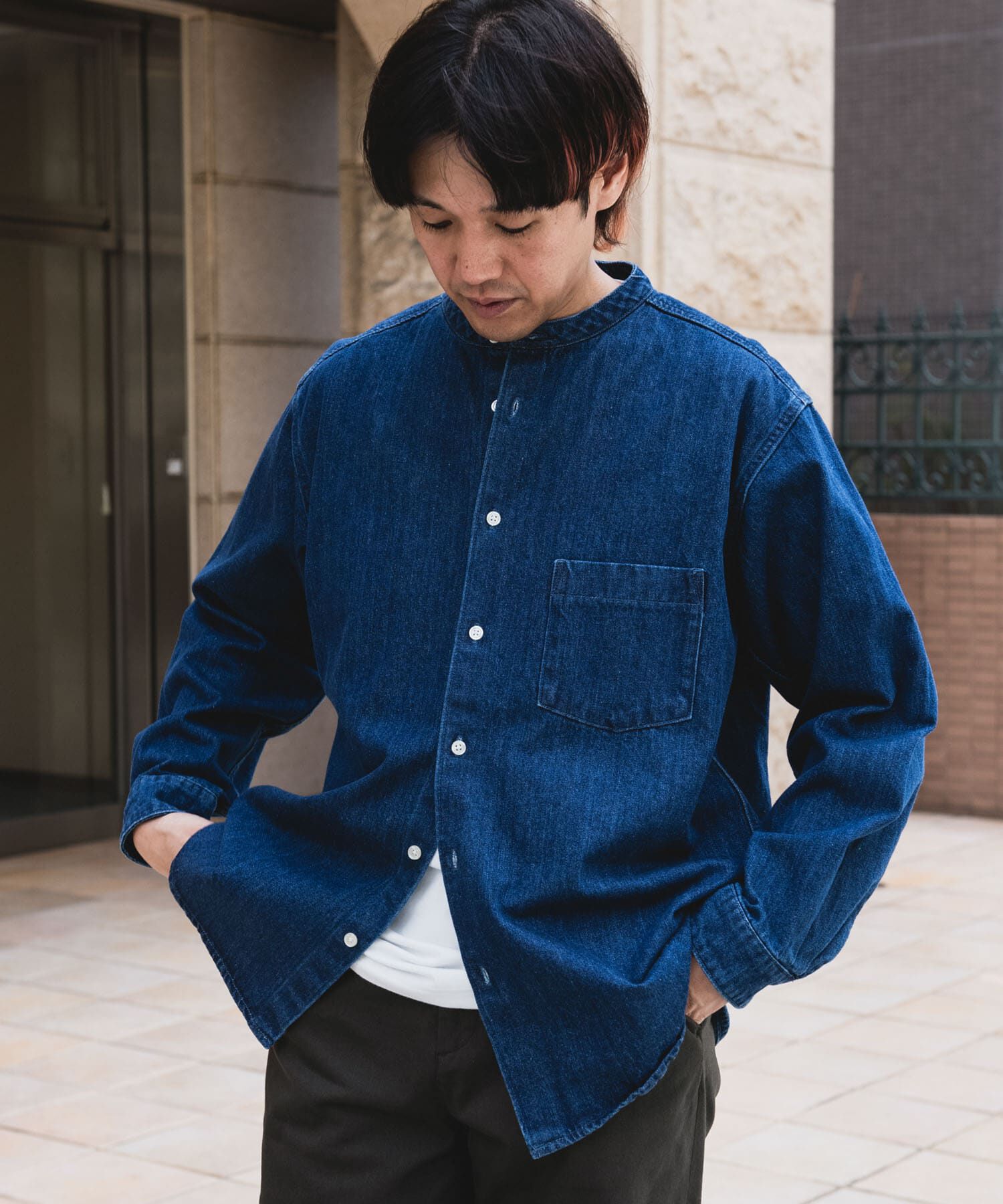 URBAN RESEARCH DOORS「デニムバンドカラーシャツ」|シャツ・ブラウス|