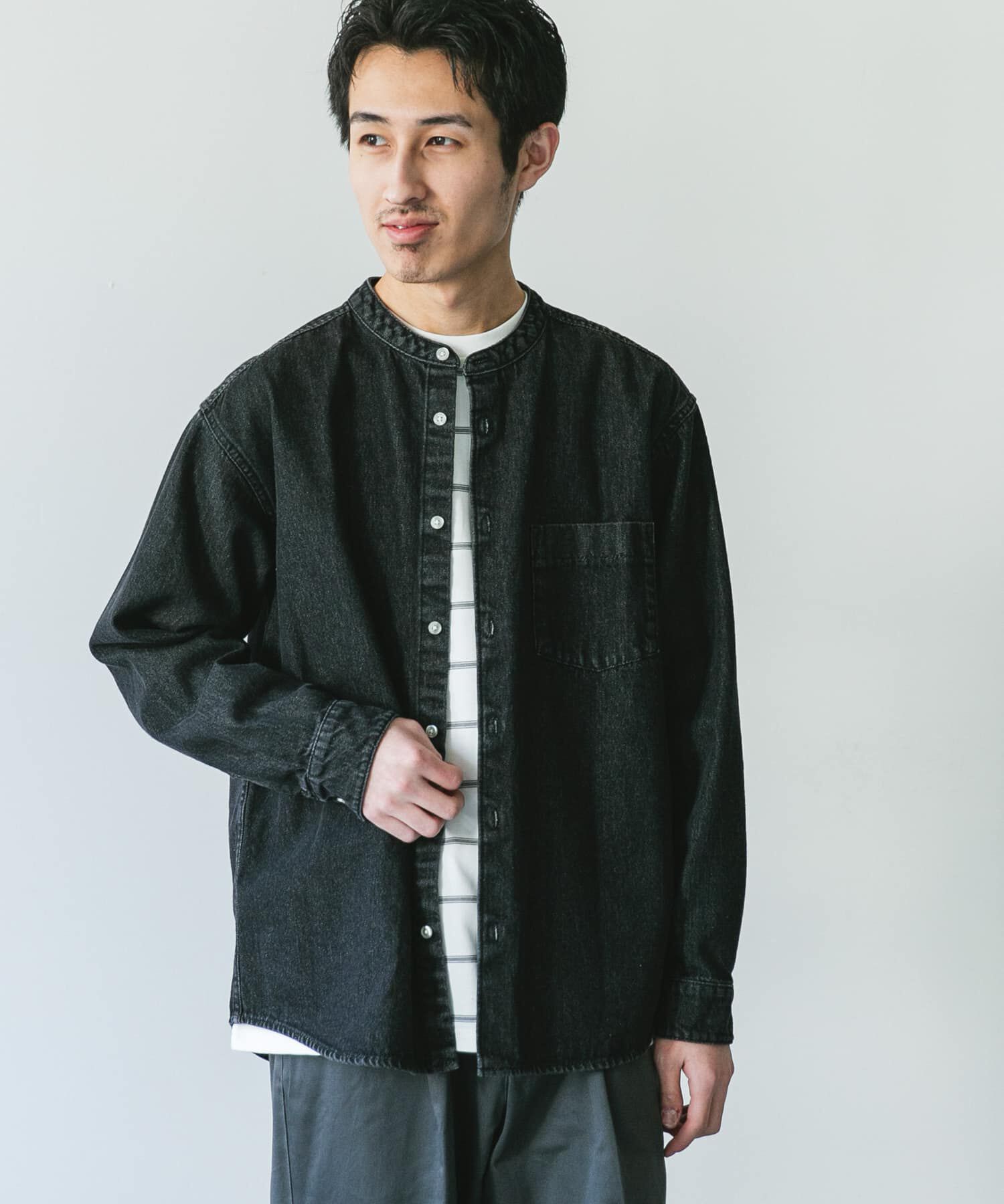 URBAN RESEARCH DOORS「デニムバンドカラーシャツ」|シャツ・ブラウス|