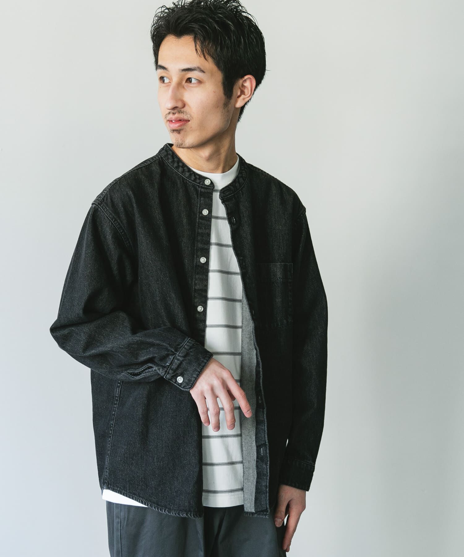 URBAN RESEARCH DOORS「デニムバンドカラーシャツ」|シャツ・ブラウス|